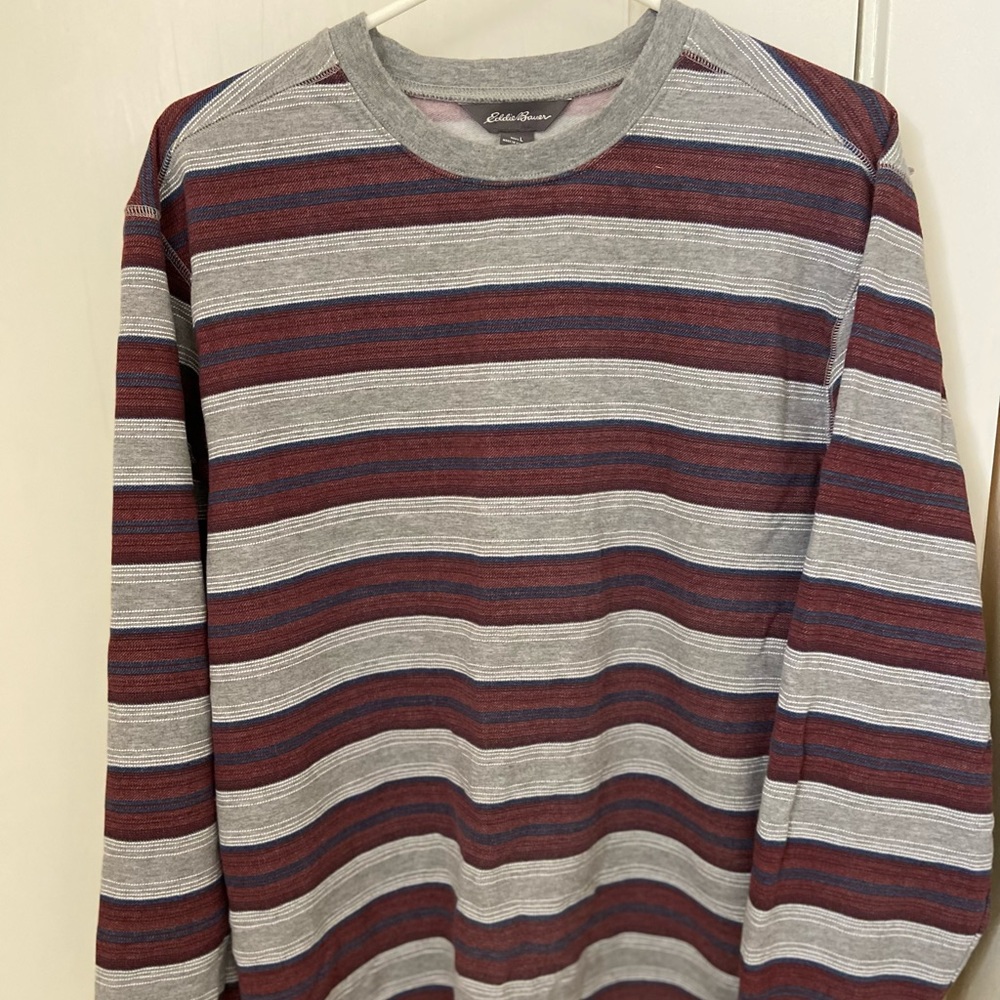 Eddie Bauer Large Crewneck Red & Gray stripe